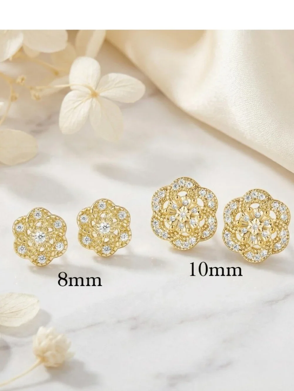 NWT 14K Gold Plated Flower Cubic Zirconia Stud Earrings – Brand New
